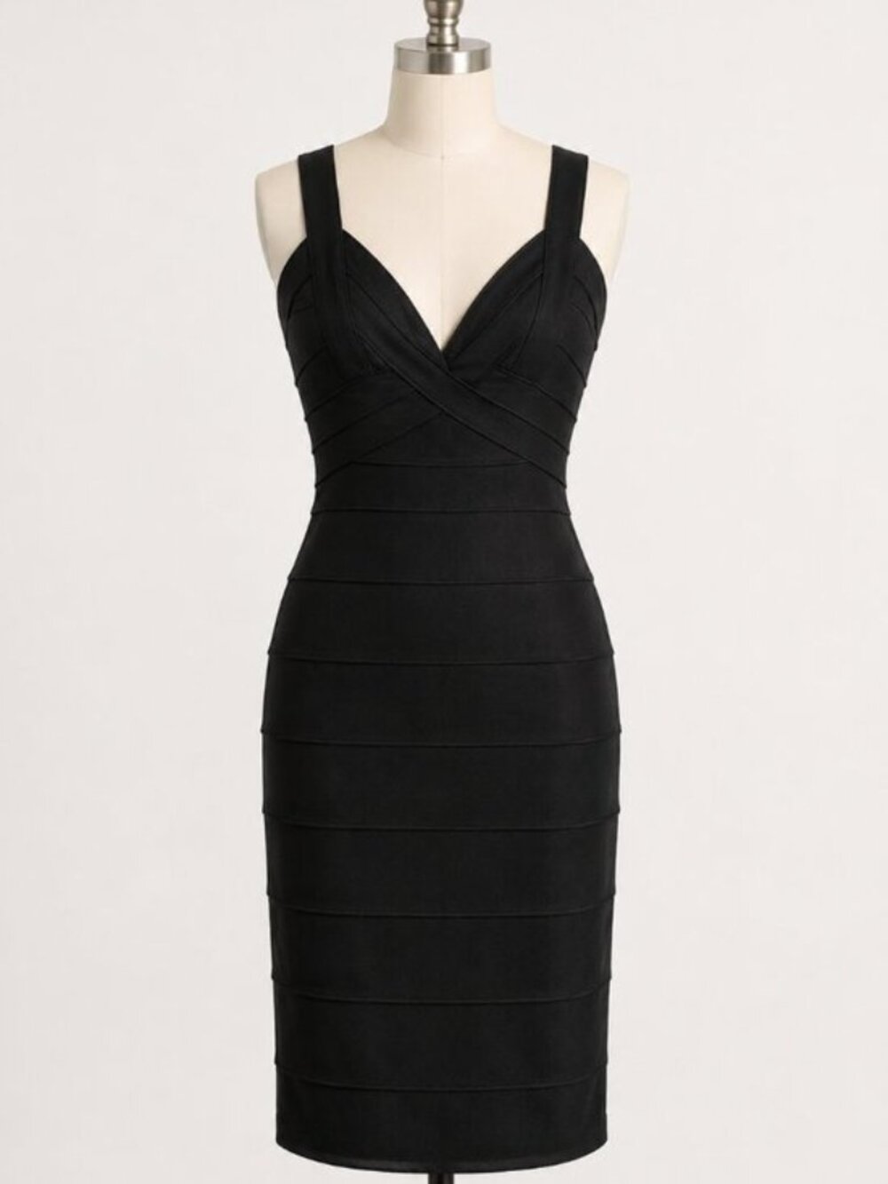 Vintage Tadashi Shoji Black Bandage Rhinestone Bodycon Mini Dress